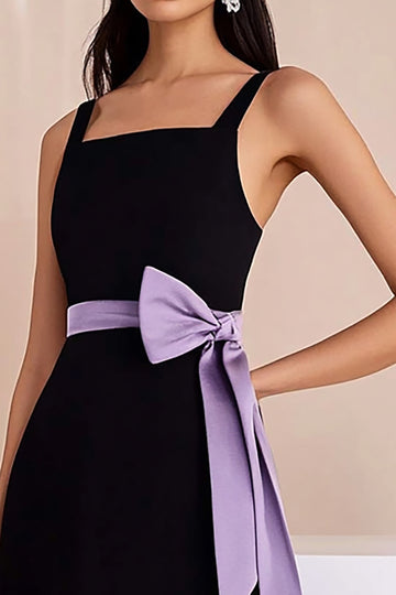 Black Asymmetrical Graduation Dress with Bow